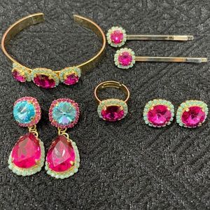  Swarovski Crystal Earrings, Bracelet, Ring, Hair Pins, Pink, Turquoise, Gold